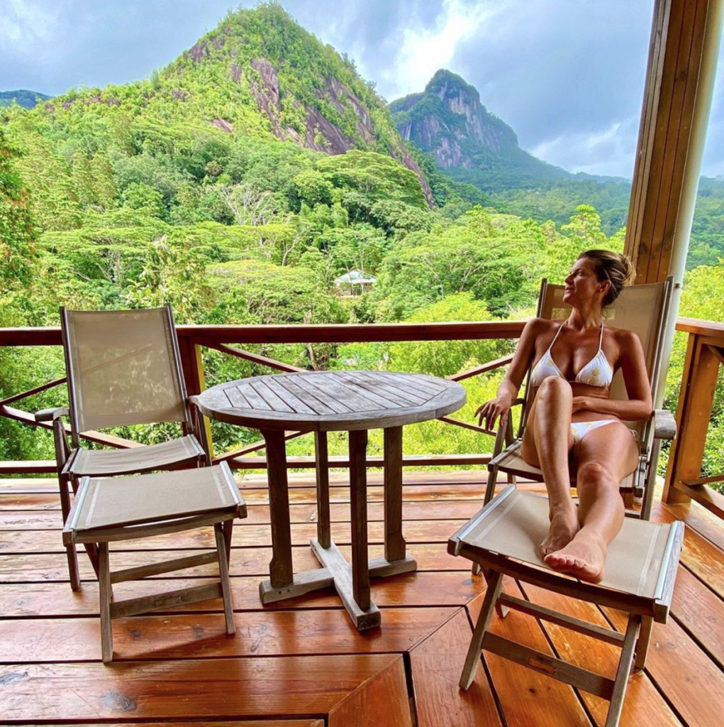 International influencer Natalie Lefevre social-distancing at home in the Seychelles.