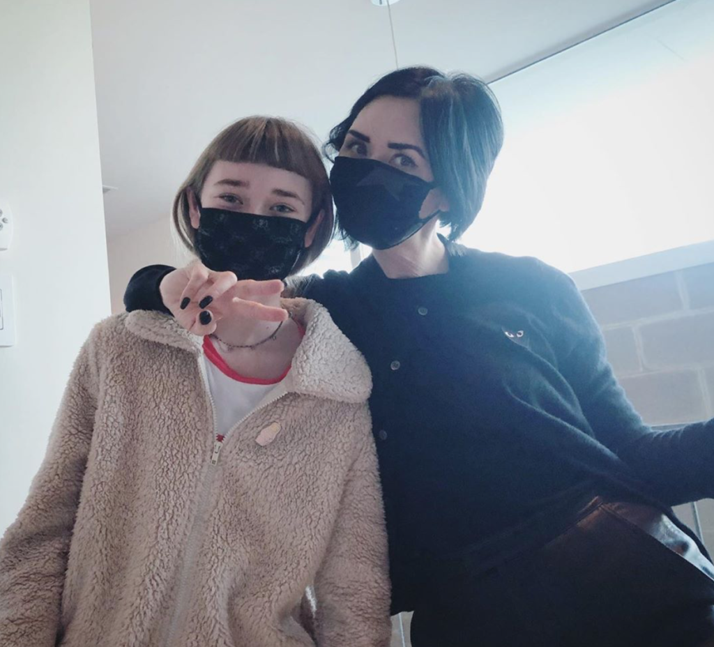 Sofie and Carrie Brandsberg-Dahl dressing casually at home during COVID-19 social isolation.