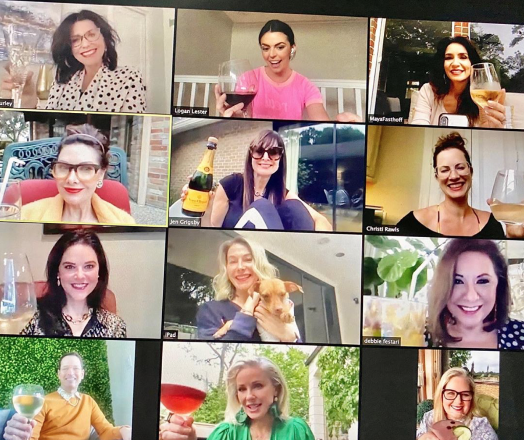 Debbie Festari shows that wine time can still happen in a virtual hangout. (@debfestari) (Photo by F. Carter Smith)