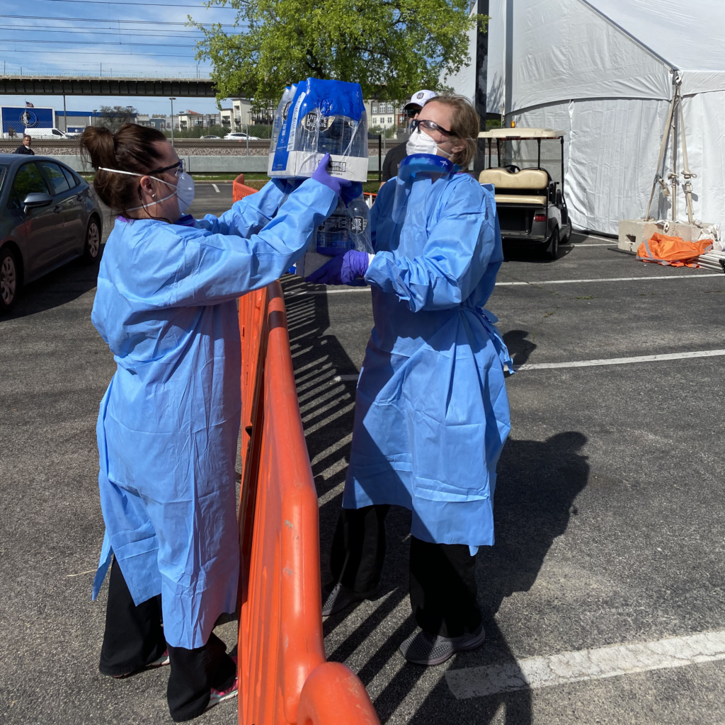 Bottles of Live to Give water were recently donated to COVID-19 testing sites in Texas, as pictured here.