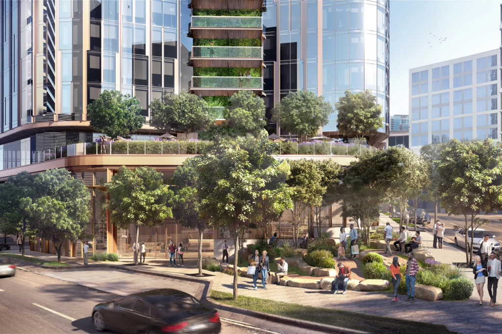 The mixed-use project also features some retail space and a park. 
