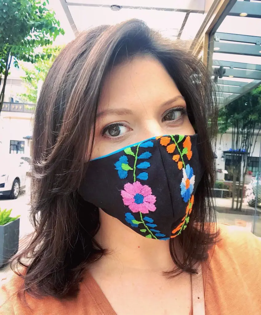 Aubrie Layne's designer face masks are so colorful and fun as to vie with the eyes for attention.
