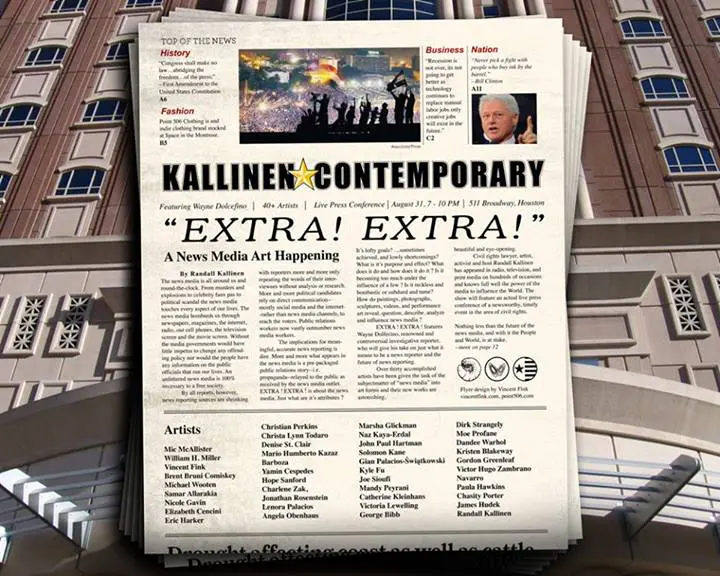 Wayne Dolcefino served as the juror for this August 2013 group show that examined media, staged at Kallinen Contemporary. 