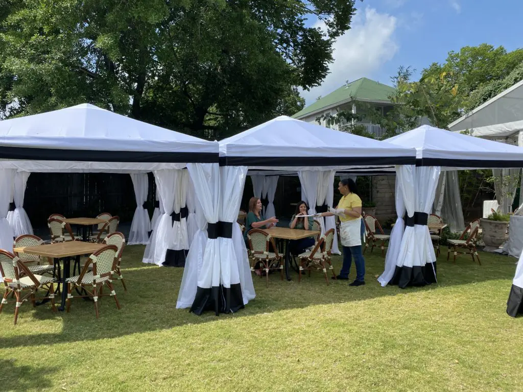 Newly installed  cabanas on the lawn at B.B. Lemon offer open air dining.