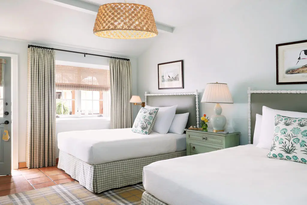 The refurbished bedrooms enjoy a pleasing, relaxing color palette and decorative scheme.  (Photo by Lake Austin Spa Resort)