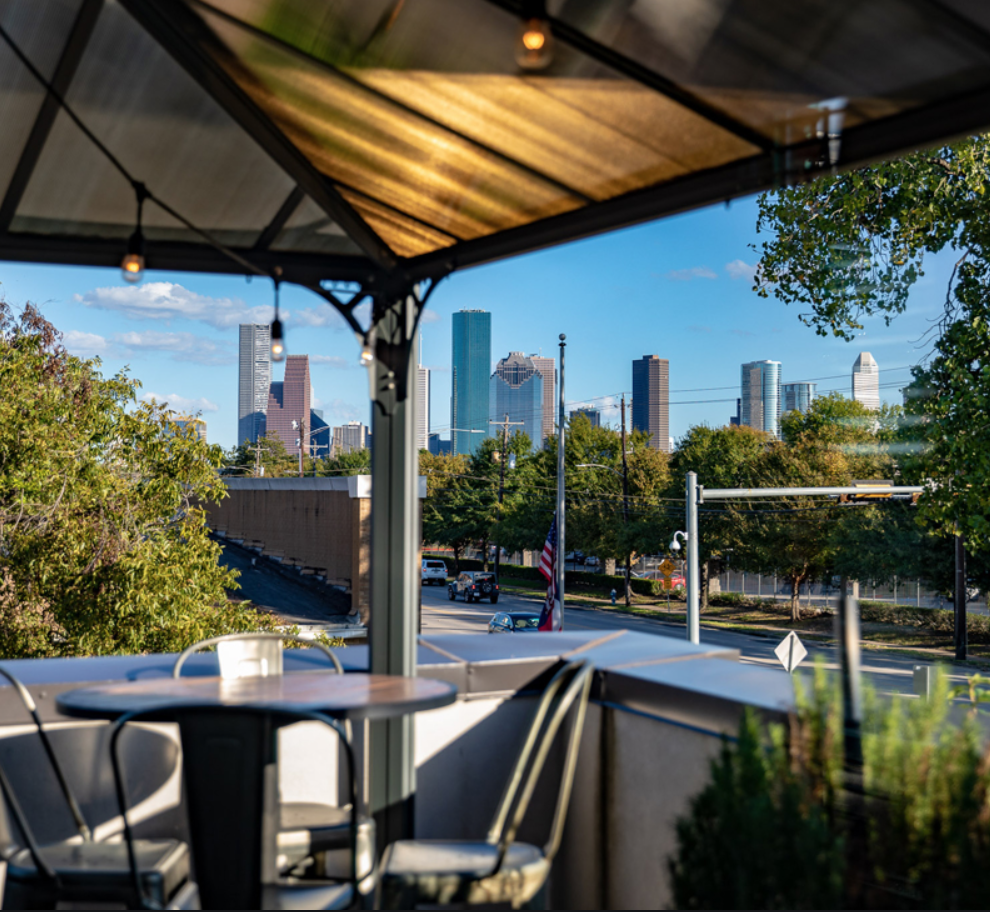 Urban Eats rooftop terrace, with view so the downtown skyline, is open for full service.