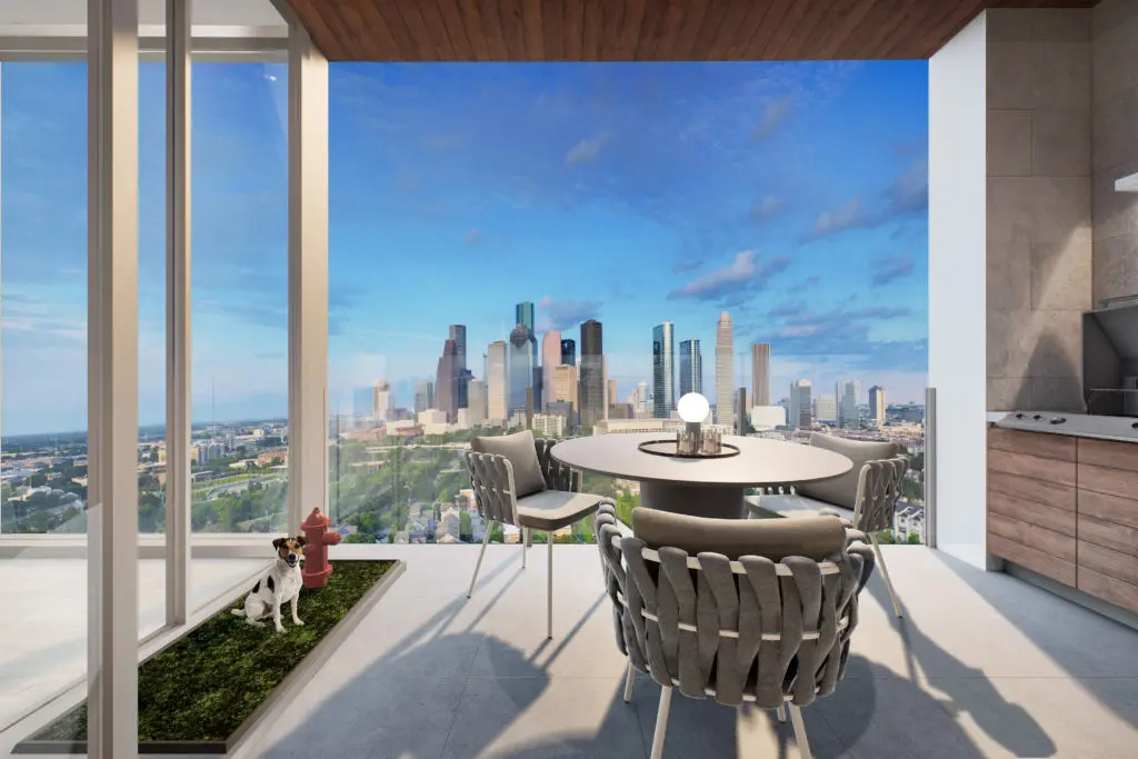 While Buffalo Bayou is home to Houston’s largest dog park, The Allen has incorporated an innovative system to provide live grass on each home's terrace.