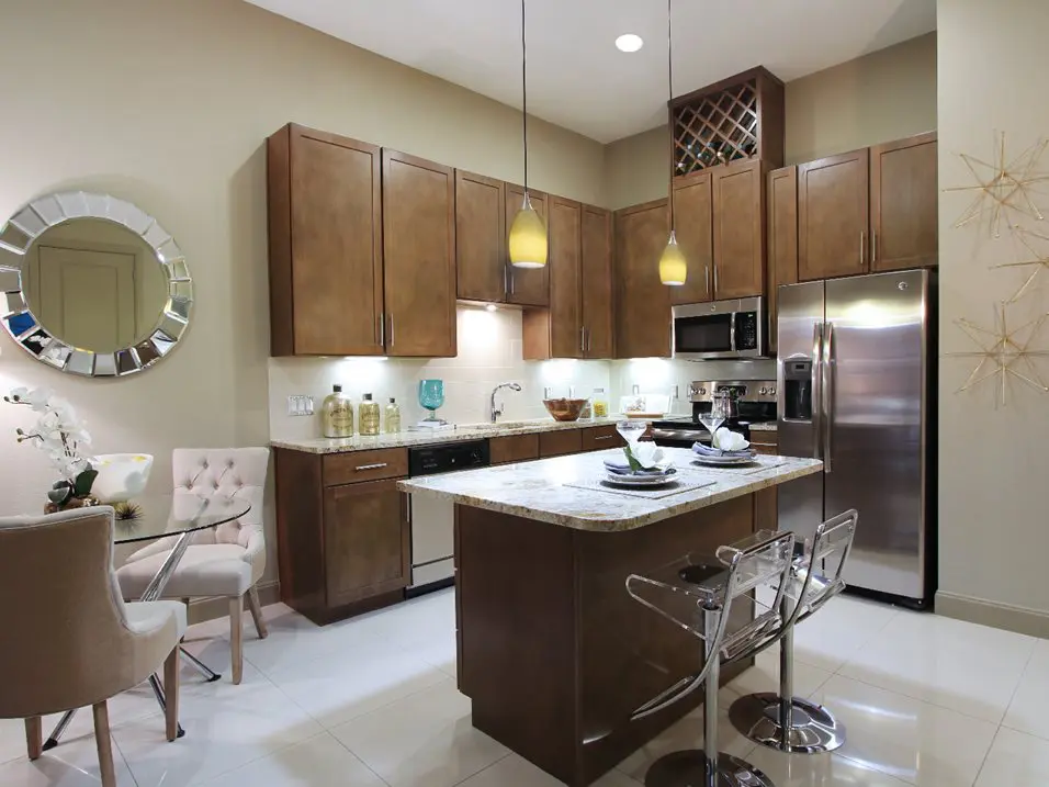 The spacious island is ideal for prepping and entertaining.
