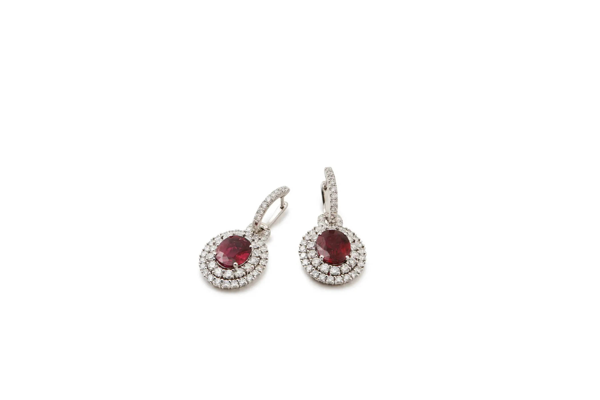 Classic ruby and diamond dangle earrings.