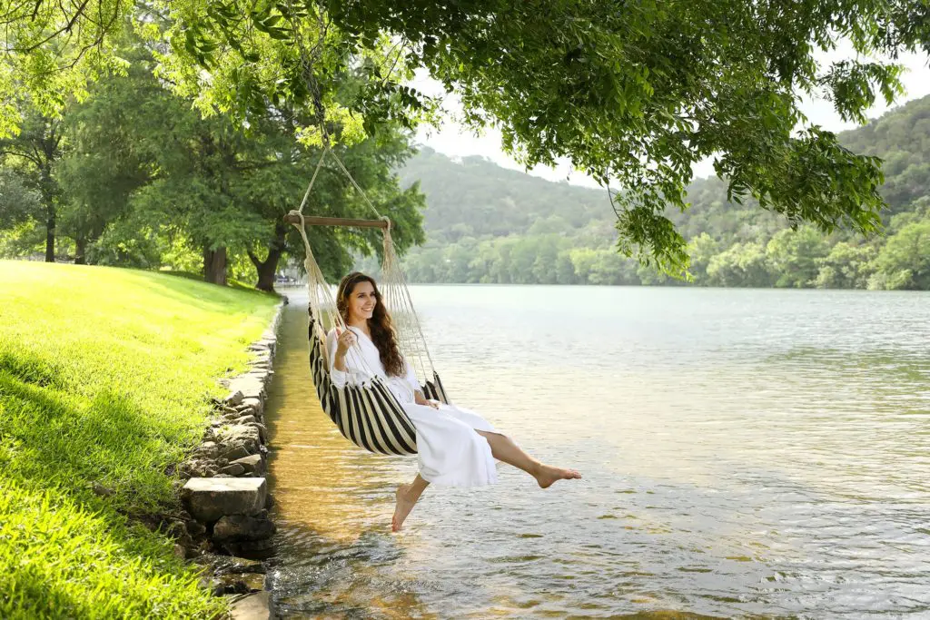 Hammocks are hung from the oaks and  pecan trees across the resort's 19 acres. (Photo by Barry Bogdon)