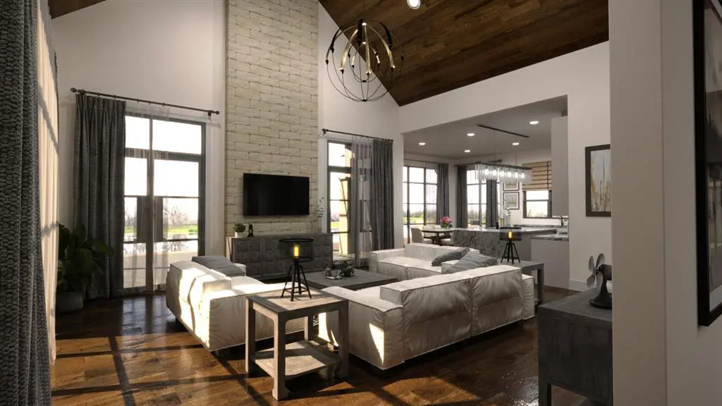 Rendering of the living room for a suggested build-out is by Elizabeth Frost of Jann Wisdom Designs. 