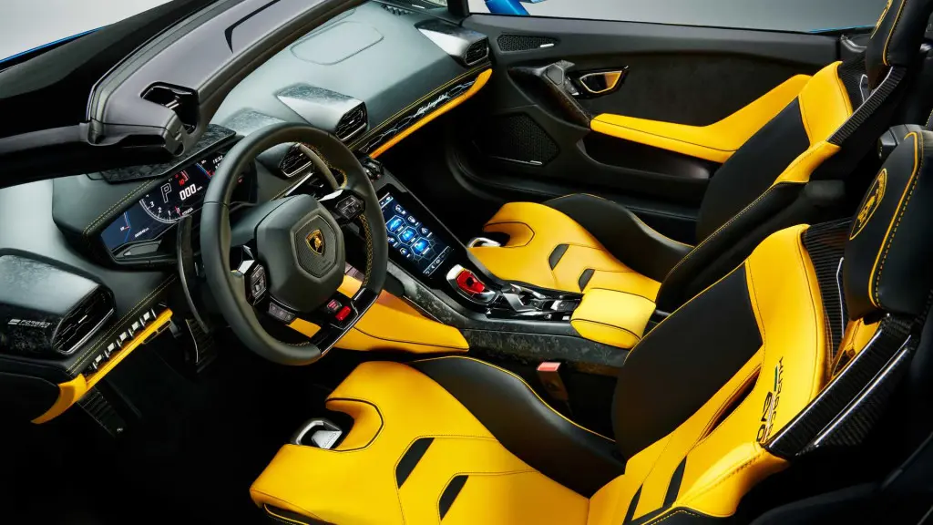 The Lamborghini Huracan EVO RWD Spyder brings a very colorful interior.