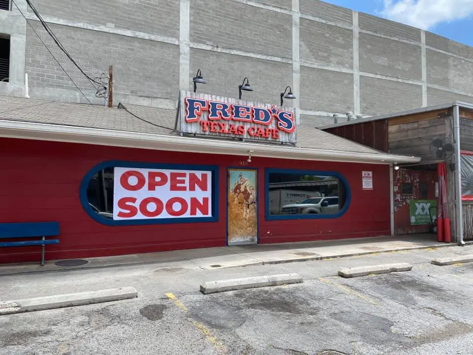 Fred's Texas Cafe promises to Open Soon in Crockett Row. 