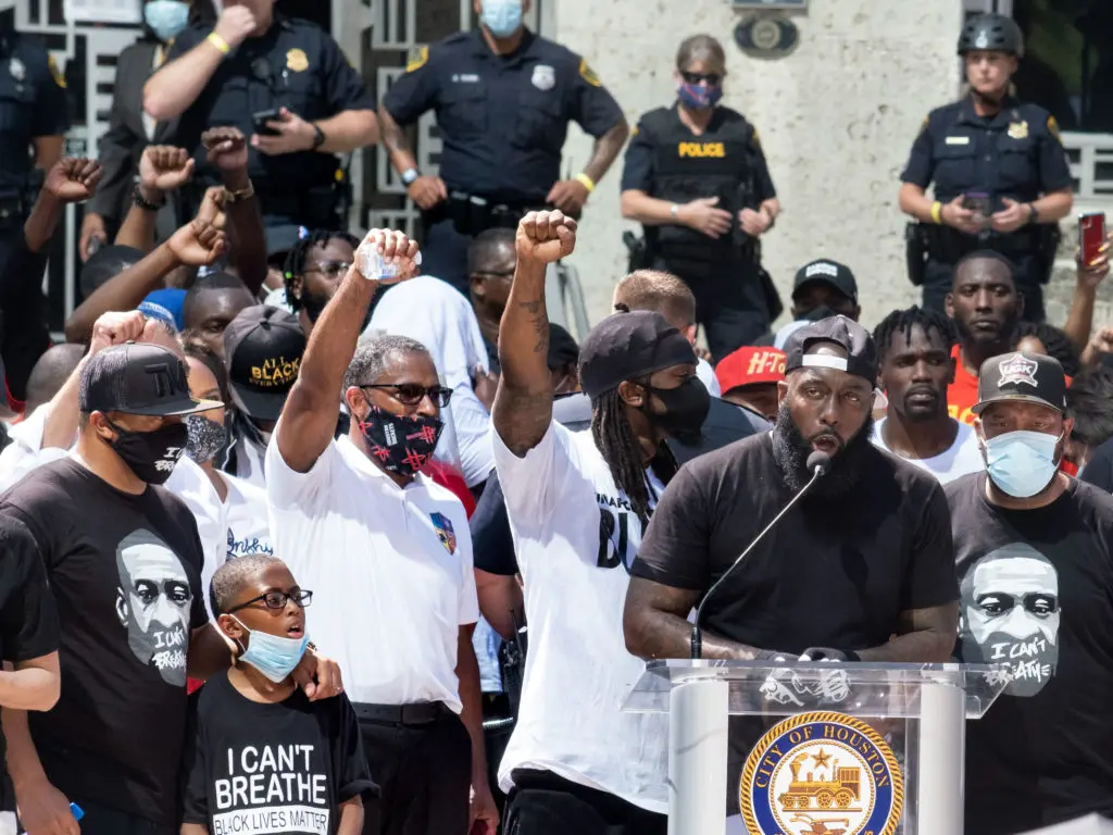 Houston rapper Trae tha Truth speaks at the Houston March For George Floyd. (Photo by F. Carter Smith)