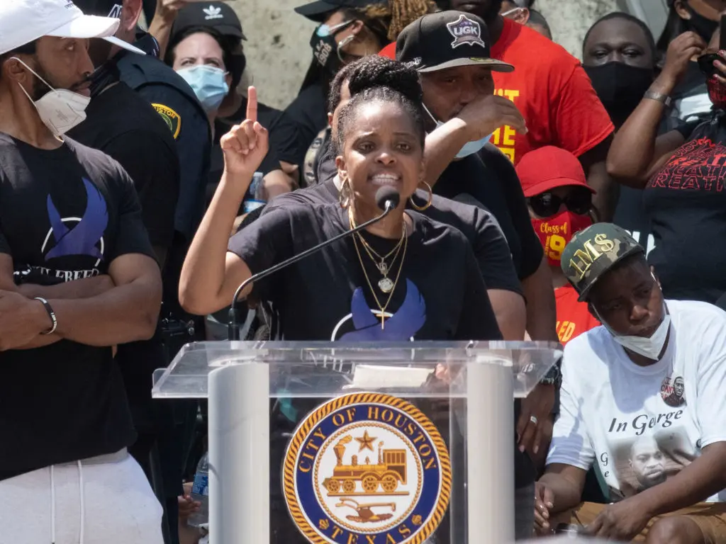 Calling Floyd a martyr, activist Tamika Mallory of New York  speaks during the Houston March For George Floyd ending at Houston City Hall. (Photo by F. Carter Smith)
