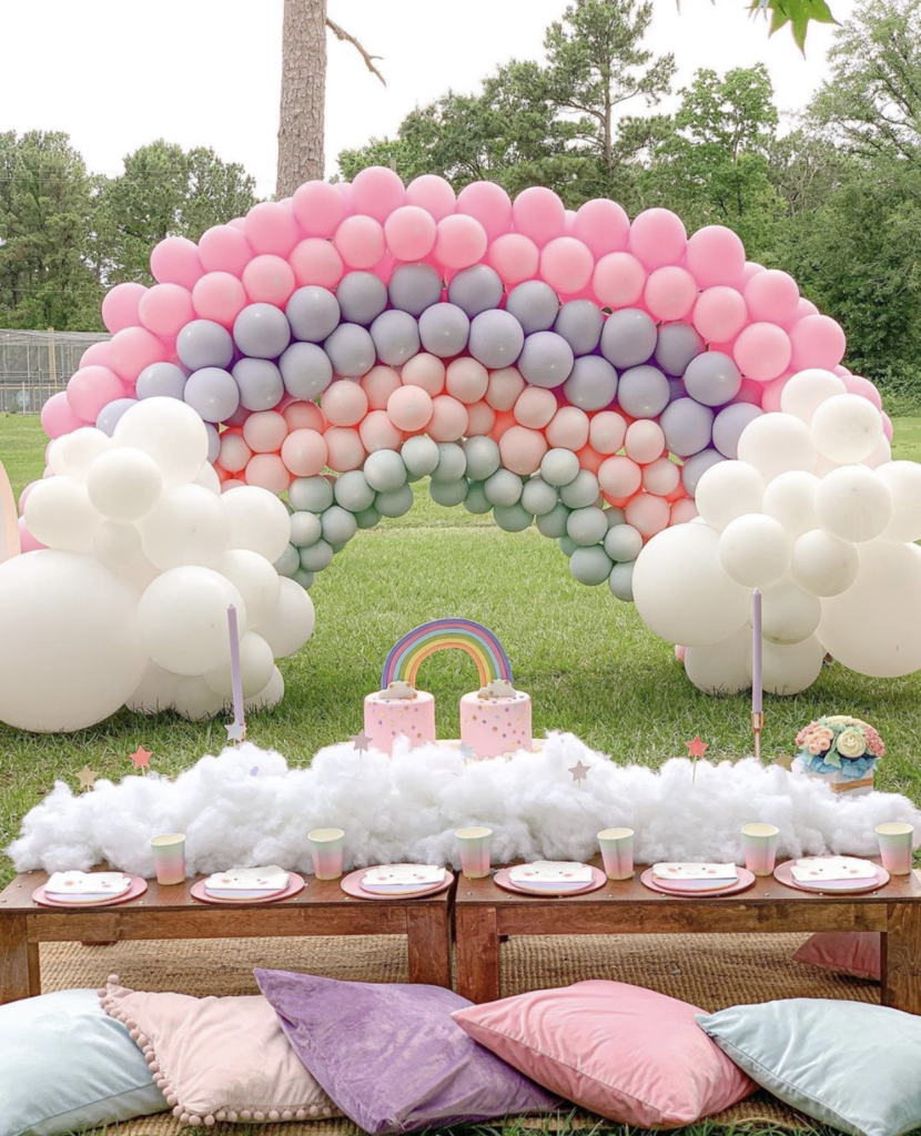 A pastel balloon rainbow is one of many designs Fancy Picnics offers.