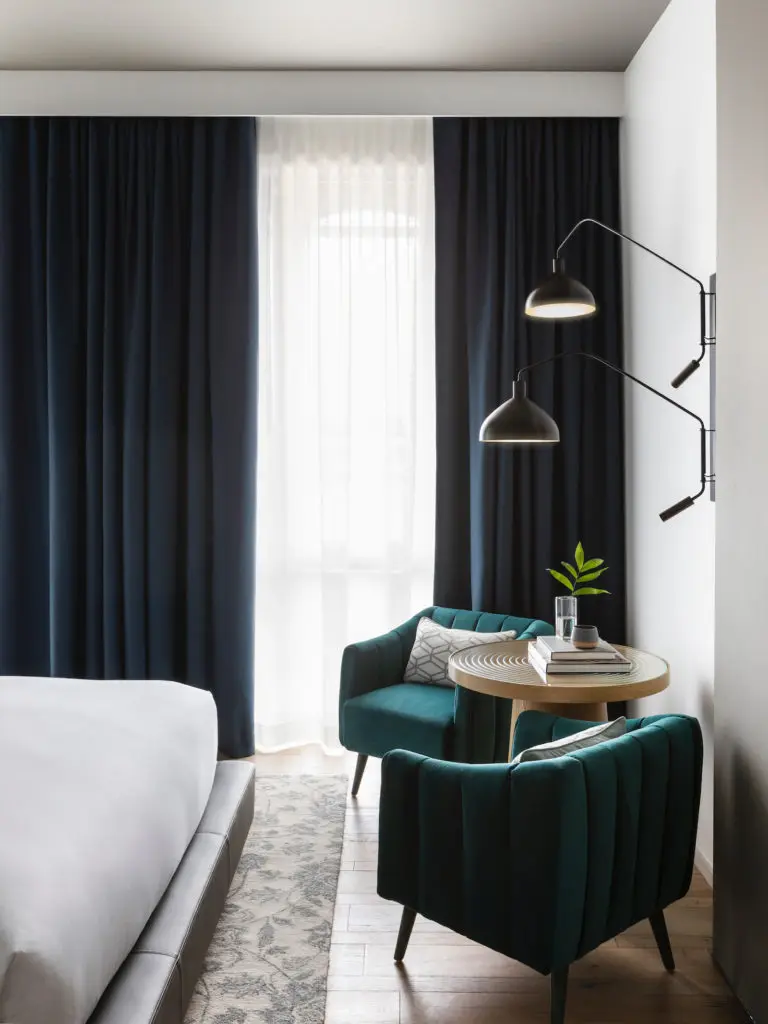 The Pittman's minimalist palette includes pops of green, orange, and gray. (Photo by Laurie Joliet)