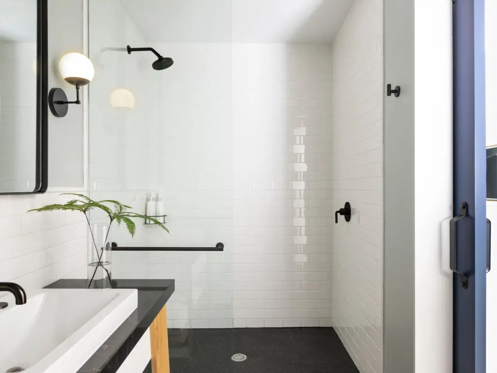 A mix of subway tile, marble, and wood are some of the more modern accents you'll see incorporated into the historic Knights of Pythias Temple.  (Photo by Laurie Joliet)