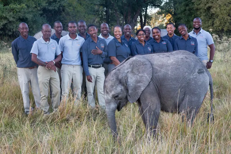 The team at Elephant Havens with 1-year-old Tshepiso, who was rescued at 9 months old.