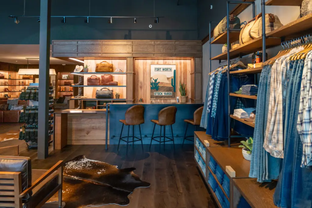 The Fort Worth Tecovas showroom is stocked with apparel.