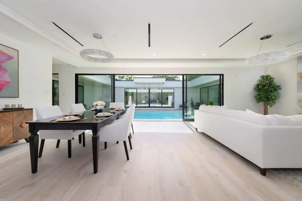 The formal living and dining room with a view.