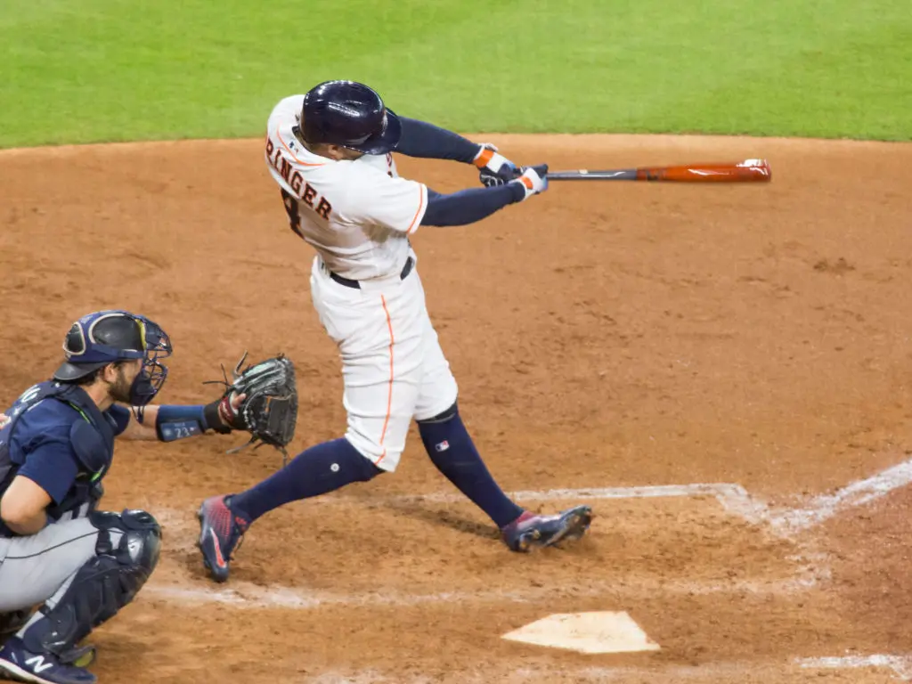 George Springer's swing is hurting right now. But he's still fighting. (Photo by F. Carter Smith)