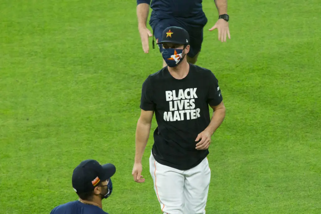 Some of the Astros have been wearing their Black Lives Matter T-shirts all season. (Photo by F. Carter Smith)
