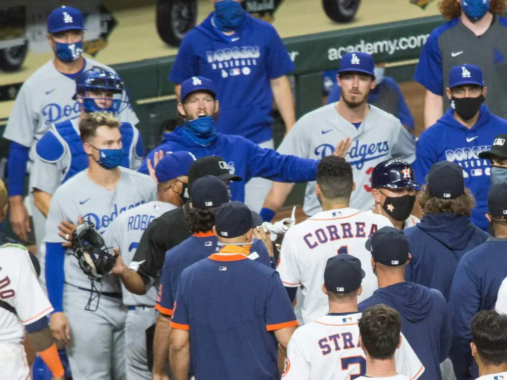 The benches cleared and the Dodgers and Astros shouted at each other after LA reliever Joe Kelly threw near the head of several Astros. (Photo by F. Carter Smith)