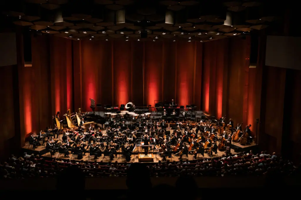 The Houston Symphony on stage at Jones Hall prior to COVID-19.