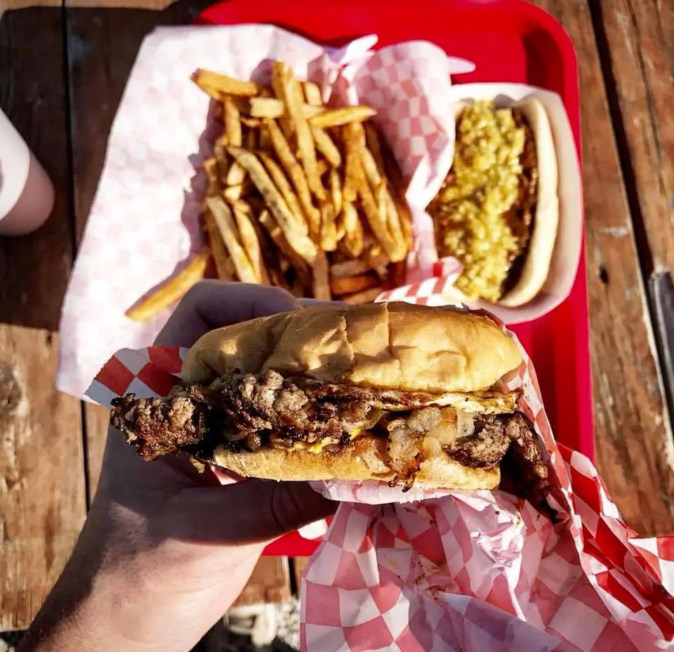 The classic onion fried burger from Hooker's Grill. (Courtesy)