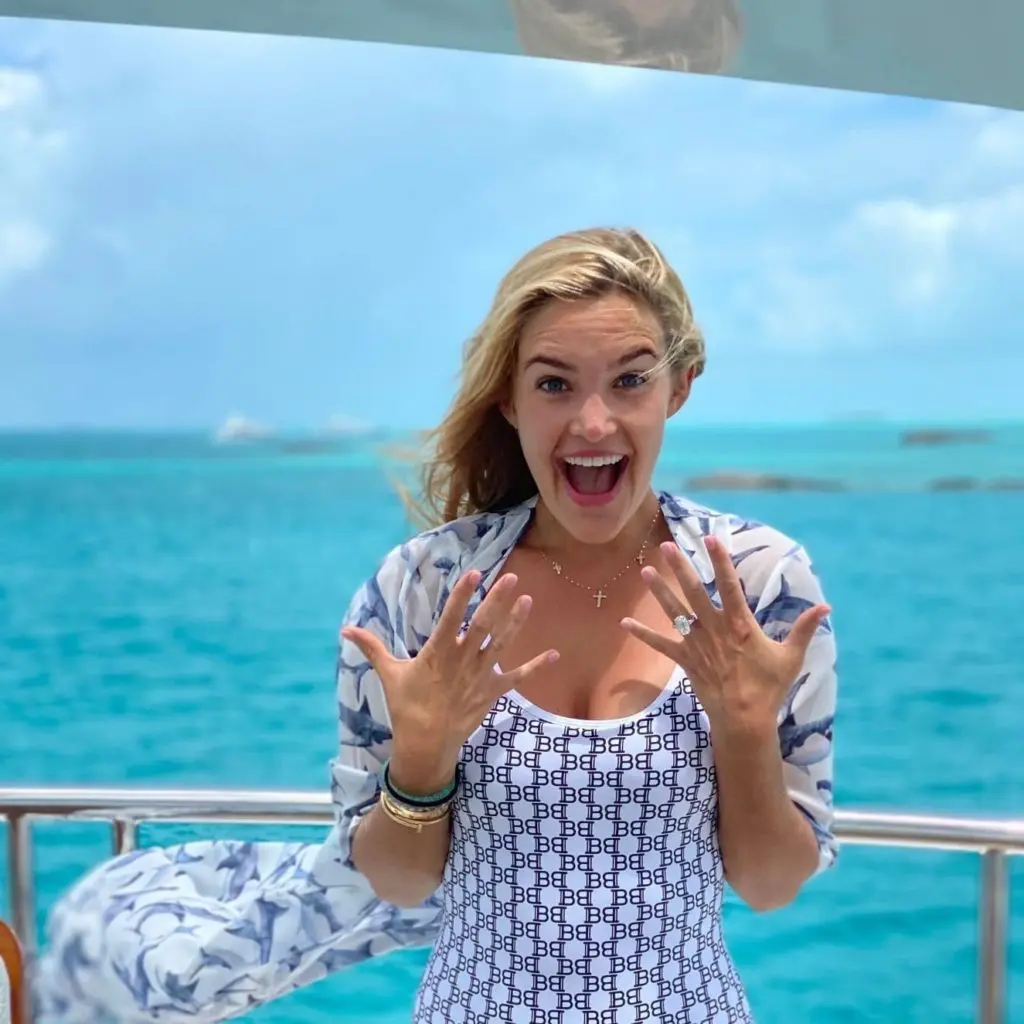 Frances Moody is clearly thrilled by the one-of-a-kind engagement ring from Valobra Master Jewelers. (Courtesy photo)