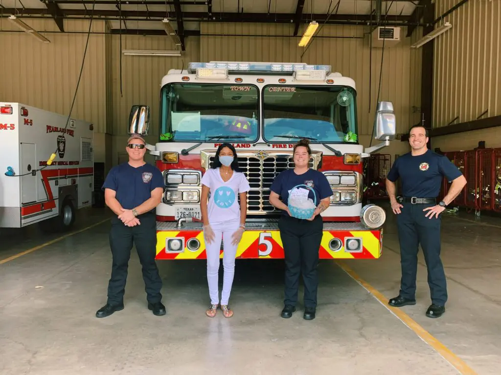 Gia McCrae with Pearland Station 5 firefighters