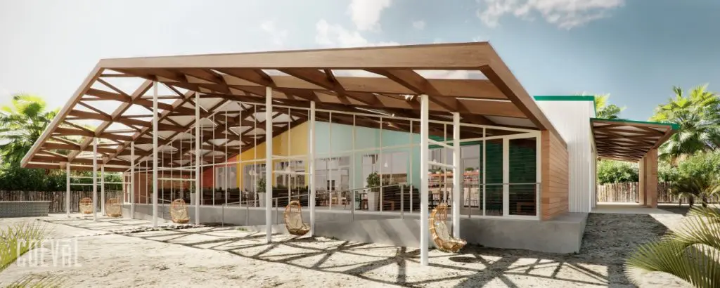 Fun in the sun and sand can be found at Pier 6 Seafood & Oyster House when it opens in San Leon, Texas, in the fall. (Courtesy rendering)