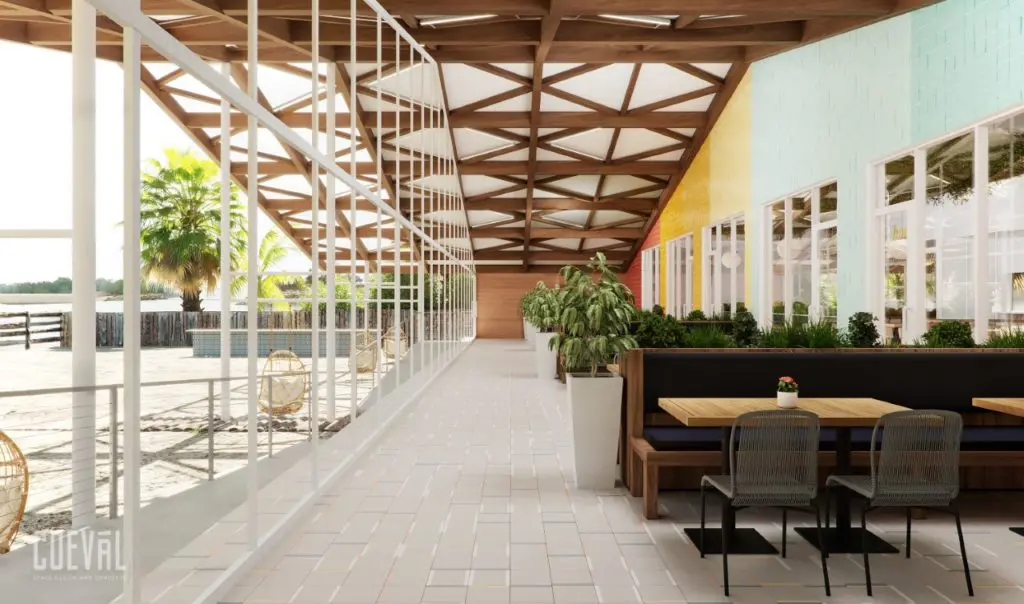 The 2,250 square foot patio lounge at Pier 6 Seafood & Oyster House offers an abundance of open-air interaction. (Courtesy rendering)