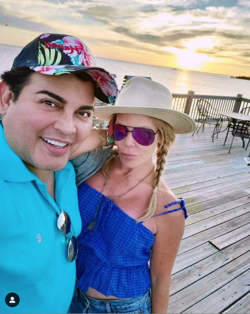 Edward Sanchez and Amanda Mills at play in Galveston in June. He in a Hawaii themed cap and she in a mid-brimmed straw.