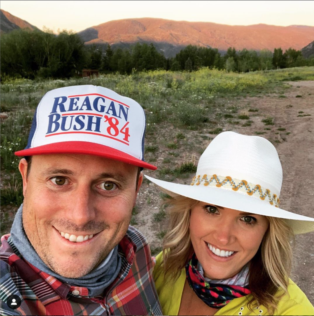 Terry & Amanda Boffone in Aspen in July, he in his retro baseball cap and she in a summer stunner. 