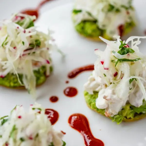 Crab Meat Tostadas with Avocado & Cabbage Slaw