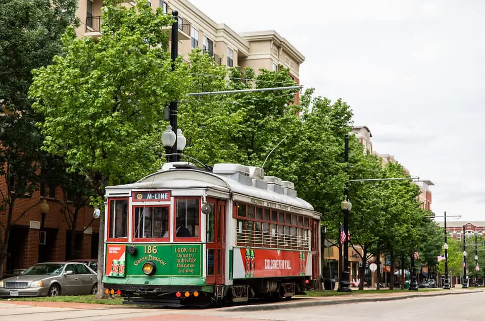 The Iconic M-Line Trolley rolls through Uptown. 
