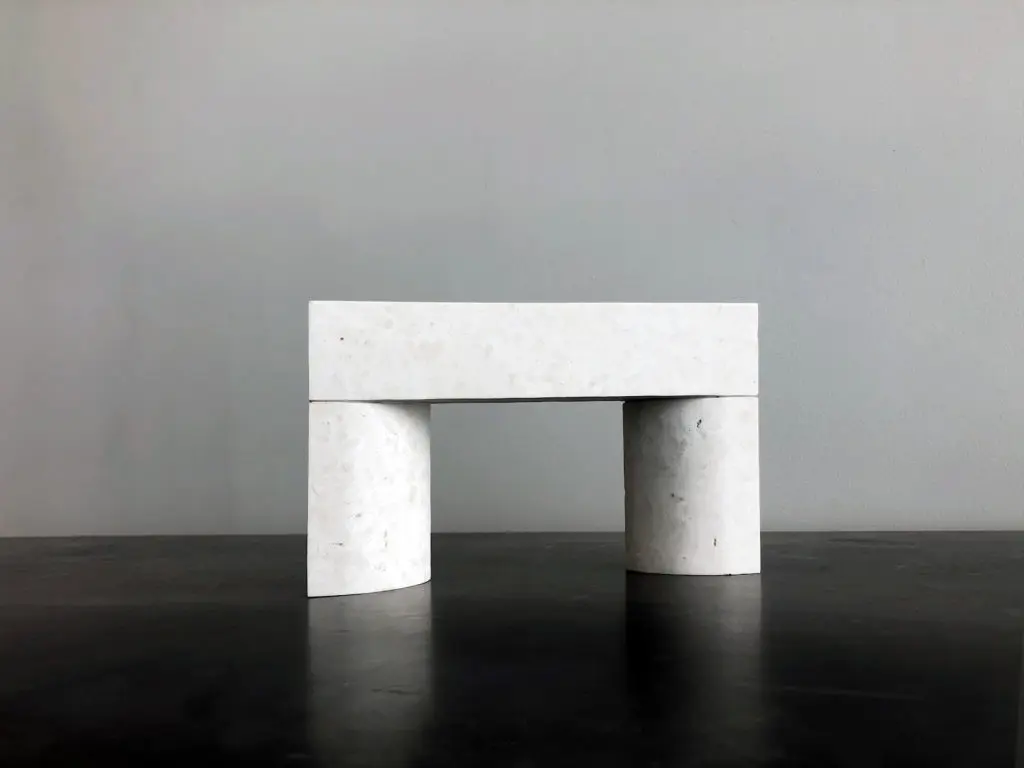 Ojai fireplace in white limestone with a honed finish