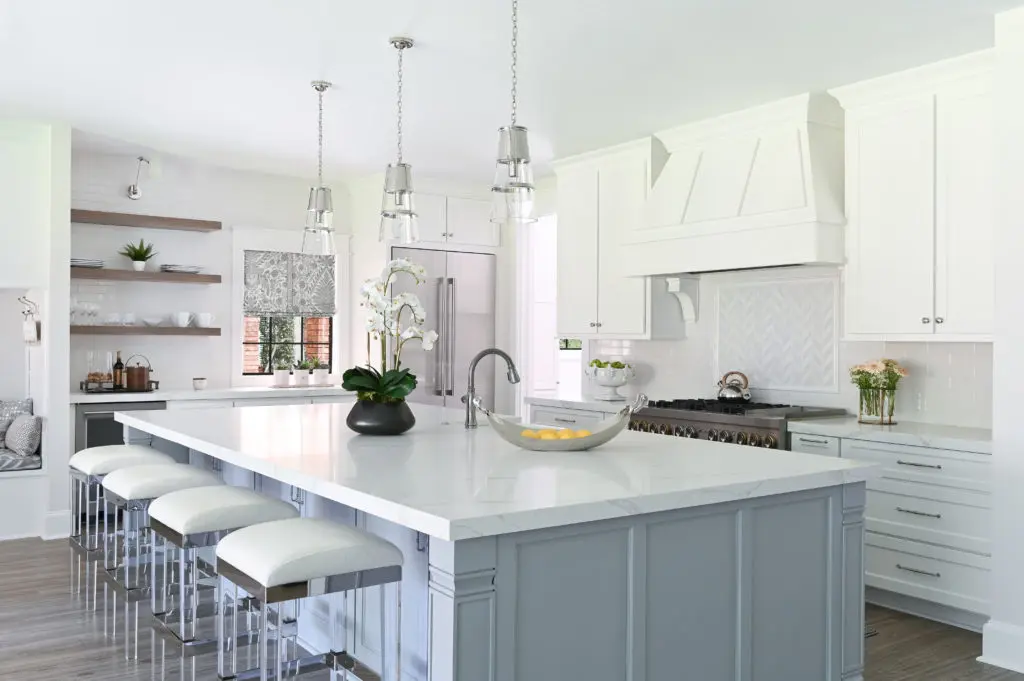 The kitchen was gutted and completely rebuilt and redecorated to reflect a 21st century esthetic.