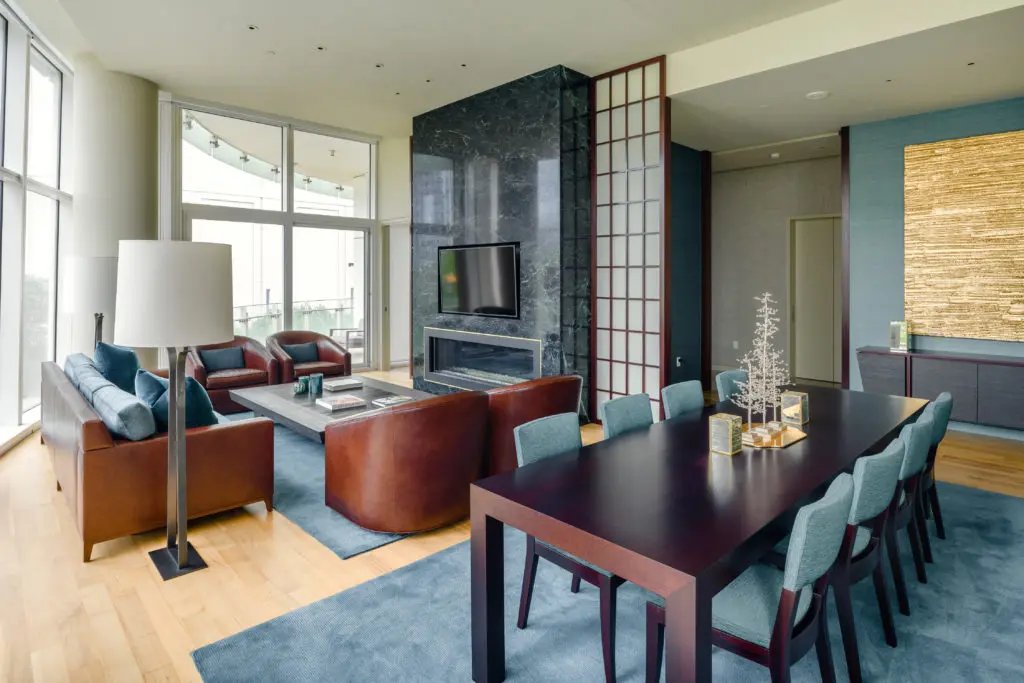 Living and fireplace.