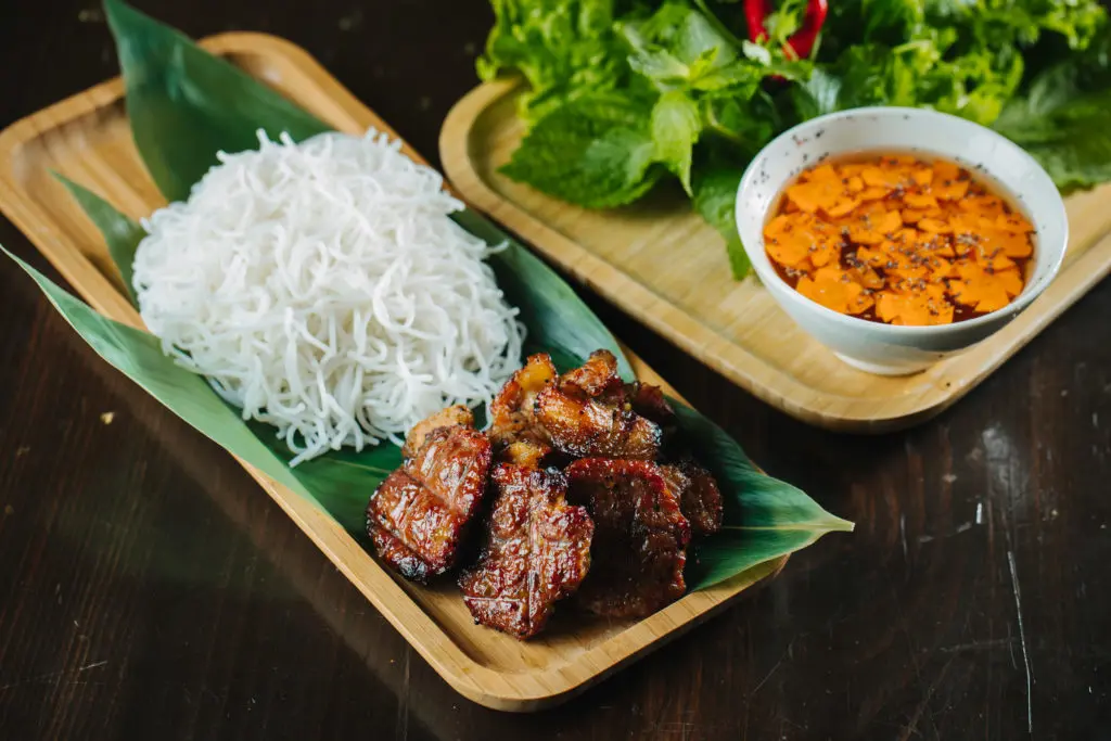 The limited Ngon menu includes items like Bun Cha Ha Noi. (Courtesy of Ngon)
