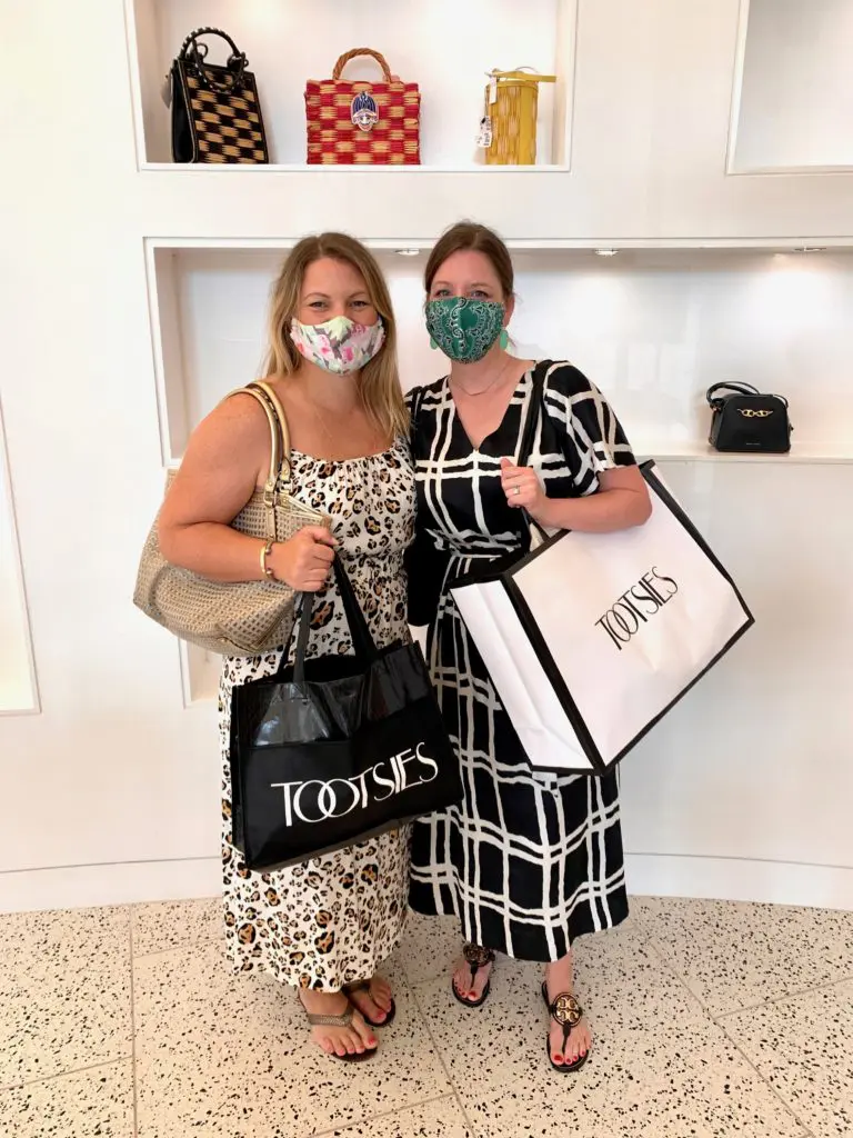 Courtney Harmon, Shanna Thorvilson shopping at Tootsies where wearing masks and social distancing are in effect. (Photo by Dress for Success)