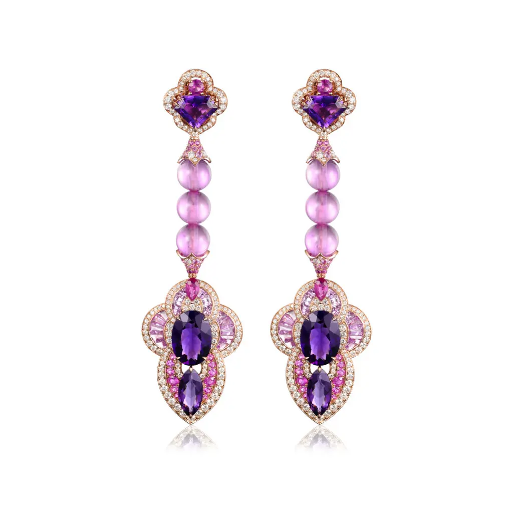 Fabergé x James Ganh rose-gold, diamond, amethyst, pink-ruby, tourmaline and rose-quartz earrings.