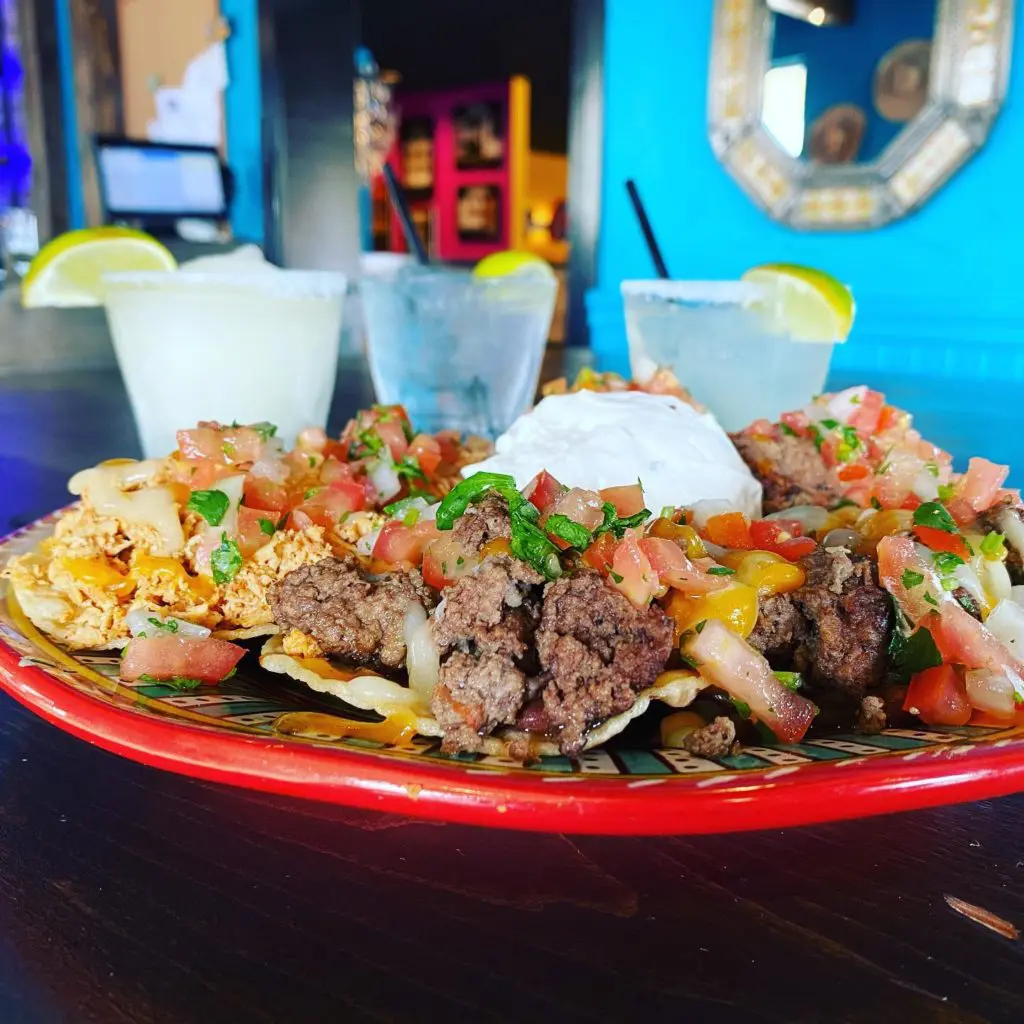 The ever-popular nachos, go well with happy hour margaritas. 