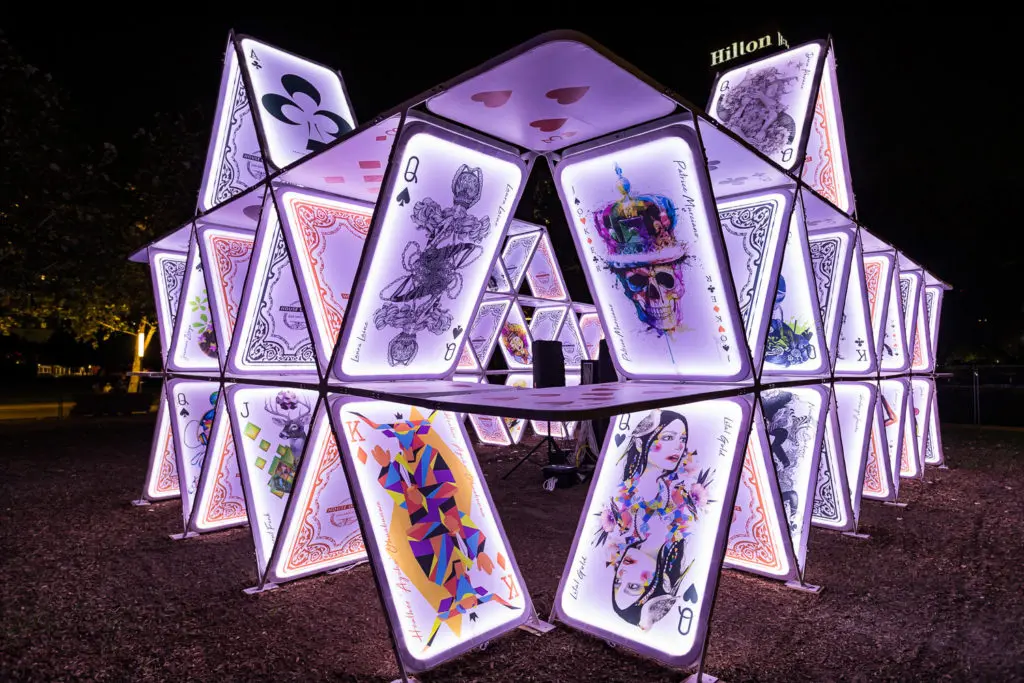 Twenty Houston artists joined an international coterie of 40 artists in contributing whimsical designs to the House of Cards project for Discovery Green. (Photo by  Trish Badger, Courtesy of Weingarten Art Group)