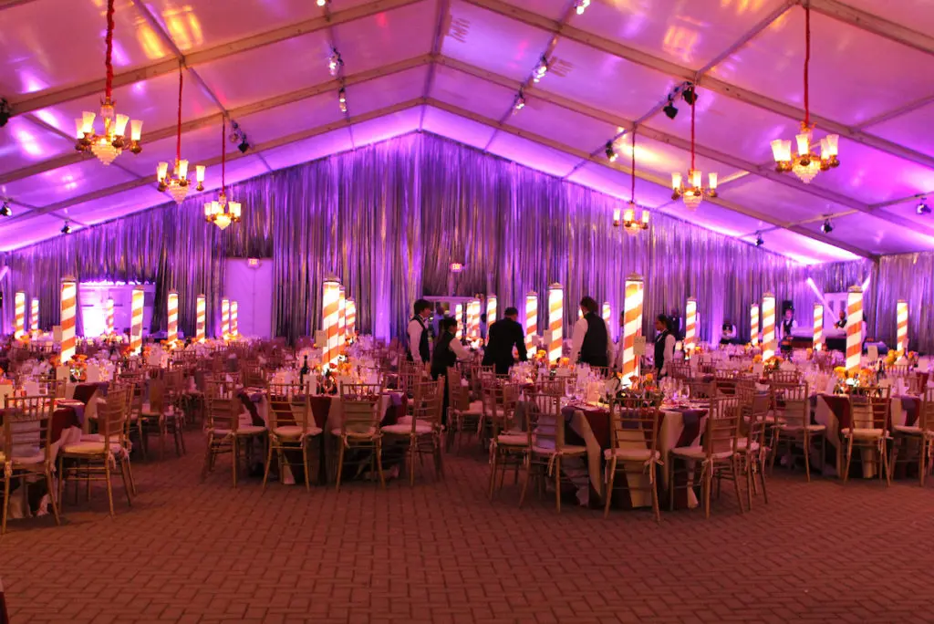 The party tent on Fish Plaza at Wortham Theater Center was dressed reminiscent of Italy for The Barber of Seville Opening Night Gala. (Photo by Priscilla Dickson)