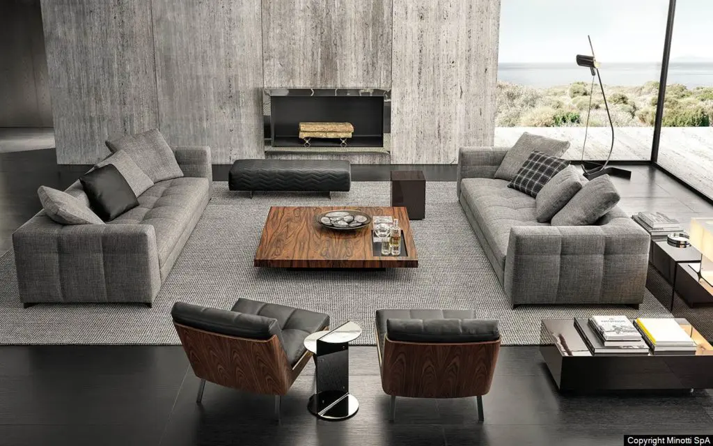 Blazer seating system features sophisticated lines,  a reflection of Minotti's signature look and craftsmanship.