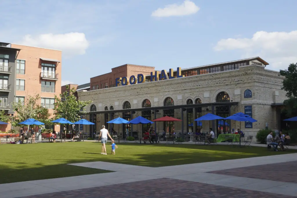 The lawn in front of the Food Hall. 