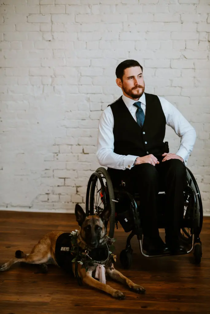 Paul sitting pretty on his wedding day in a bespoke three-piece suit from Balani Custom Clothiers. (Stephanie Rogers Photography)